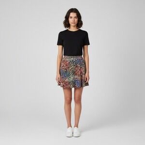 Urban Outfitters Floral Mini Skirt Black Red Blue Pink A Line Rayon Size M